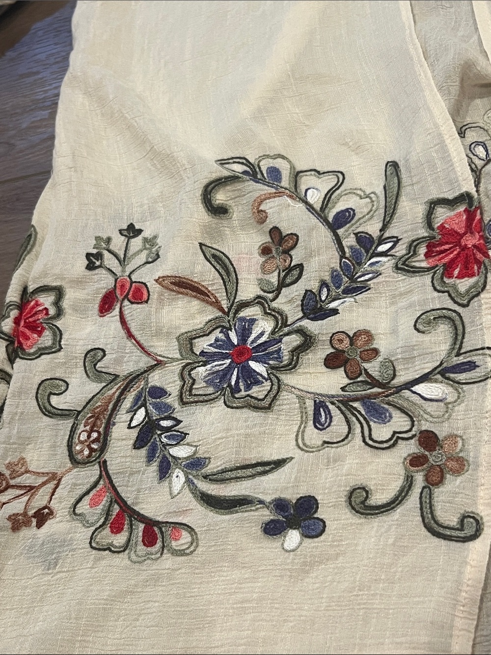 Cream Sheer Floral Embroidered Open-Front Women's Kimono Coverup Boho Beach - Picture 10 of 11